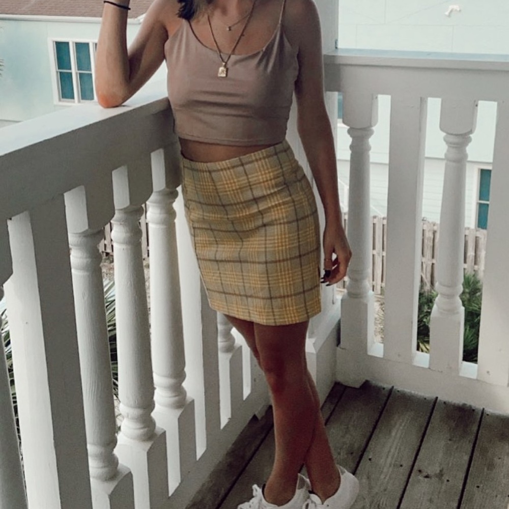 Yellow plaid mini skirt